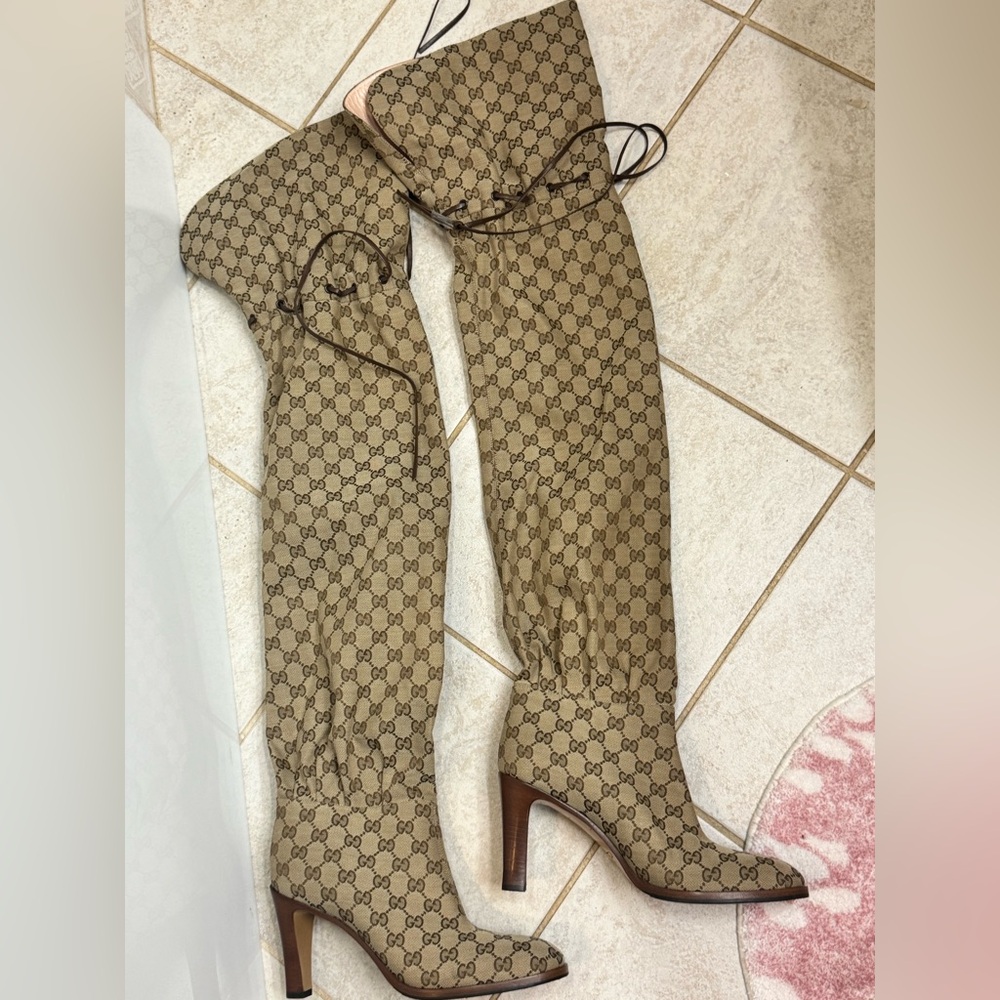 Gucci Patterned Tan Over-the-Knee Boots